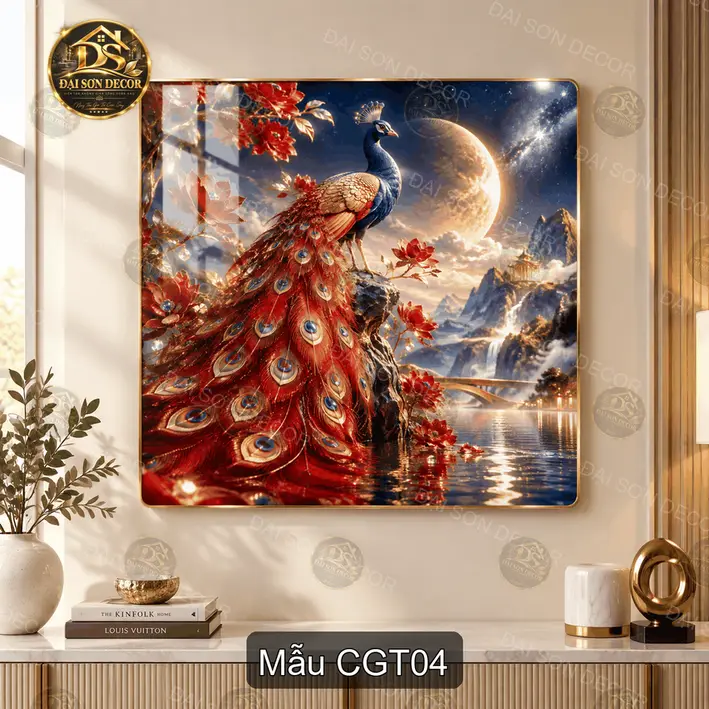 Tranh tráng gương công giữa trăng treo tường phòng khách decor sang trọng quà tặng tân gia