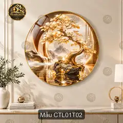 Tranh tráng gương tròn Cây tài lộc 001 decor phòng khách phong thủy sang trọng