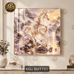 Tranh tráng gương Bạch mã thần thoại hình ngựa treo tường decor phòng khách