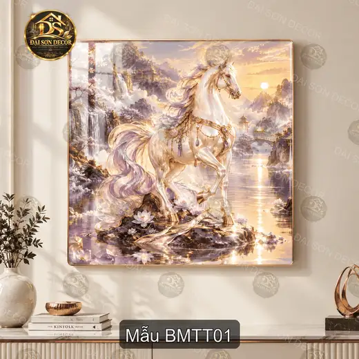 Tranh tráng gương Bạch mã thần thoại hình ngựa treo tường decor phòng khách