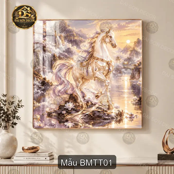 Tranh tráng gương Bạch mã thần thoại hình ngựa treo tường decor phòng khách