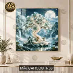 Tranh tráng gương treo tường Cây hoa dưới trăng phong cách nghệ thuật trang trí phòng khách