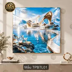 Tranh tráng gương vuông Thành phố biển tương lai trang trí phòng khách hiện đại TPBTL01