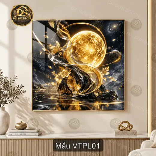 Tranh tráng gương Vũ trụ pha lê decor phòng khách sang trọng mẫu VTPL01