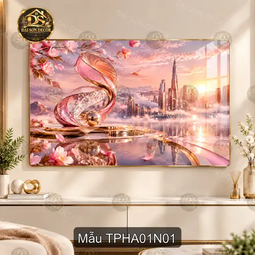 Tranh tráng gương Thành phố hiện đại 001 decor phòng khách phong cách sáng đẹp treo tường