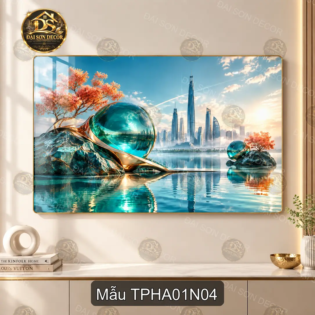 Tranh tráng gương Thành phố hiện đại 001 decor phòng khách phong cách sáng đẹp treo tường