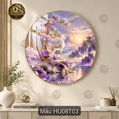 Tranh tròn tráng gương hươu 008 sang trọng decor phòng khách dễ phối nội thất
