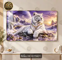 Tranh tráng gương Hổ 001 hổ trắng cảnh vũ trụ sang trọng dễ phối nội thất phòng khách