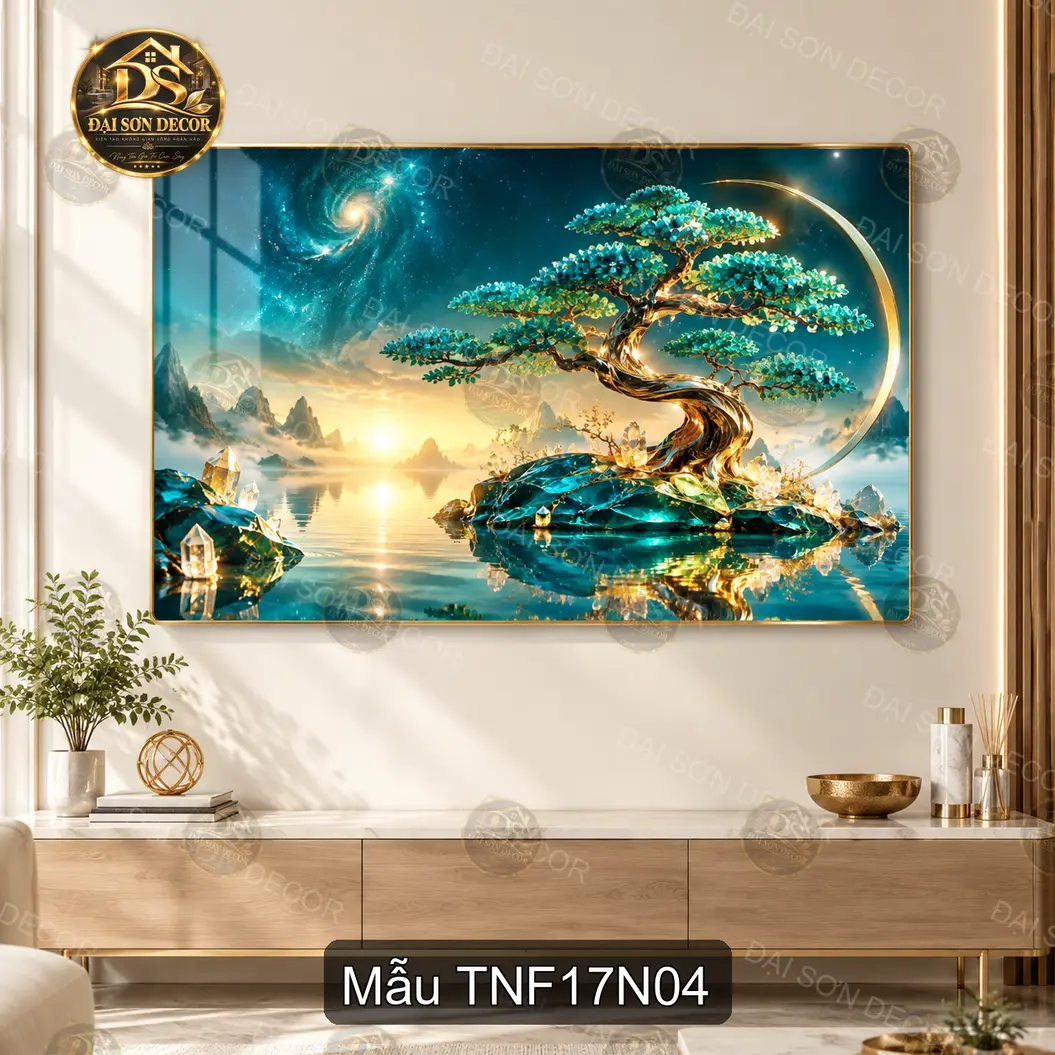 Tranh tráng gương Thiên nhiên fantasy 017 hươu thần dưới trăng decor nội thất sang trọng phòng khách