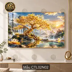 Tranh tráng gương cây tài lộc ngọc xanh hoa trắng treo tường decor phòng khách CTL02N01