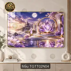 Tranh tráng gương Thế giới thần tiên phong cảnh lâu đài và thác nước decor phòng khách TGTT02N01