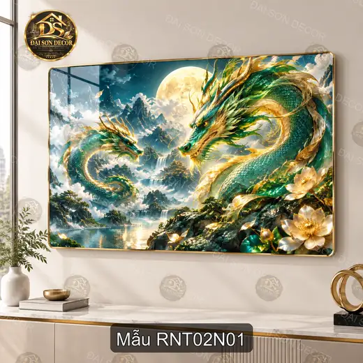 Tranh tráng gương Rồng nghệ thuật 002 điểm nhấn phong cảnh huyền ảo decor phòng khách