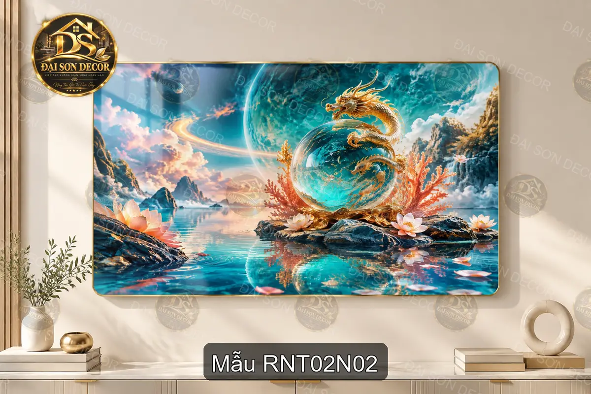 Tranh tráng gương Rồng nghệ thuật 002 điểm nhấn phong cảnh huyền ảo decor phòng khách