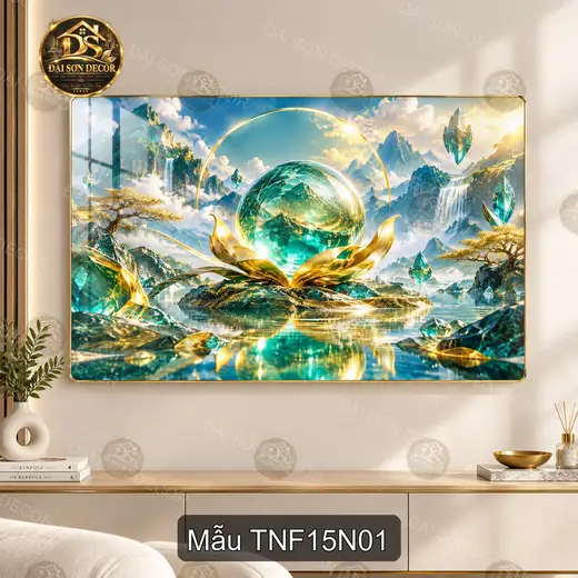 Tranh tráng gương Thiên nhiên fantasy 015 cầu năng lượng trên hồ núi decor phòng khách