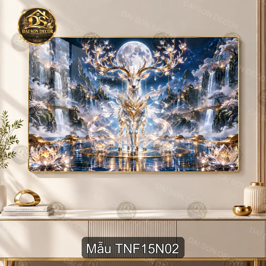 Tranh tráng gương Thiên nhiên fantasy 015 cầu năng lượng trên hồ núi decor phòng khách