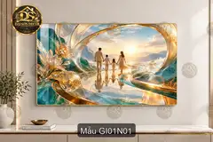 Tranh tráng gương Gia đình 001 cảnh đi bên nhau decor phòng khách ấm áp
