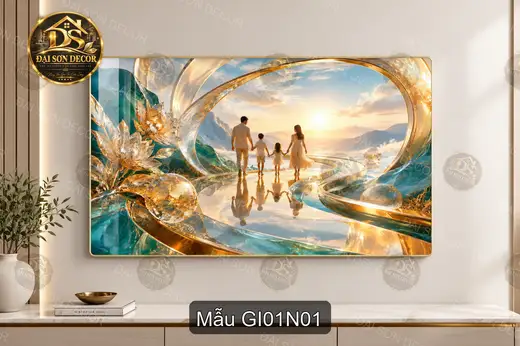 Tranh tráng gương Gia đình 001 cảnh đi bên nhau decor phòng khách ấm áp