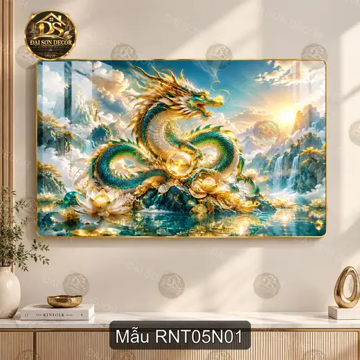Tranh tráng gương Rồng nghệ thuật 005 phong cảnh thần long decor phòng khách