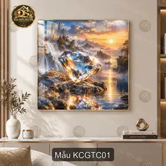 Tranh tráng gương vuông Kim cương giữa tiên cảnh decor phòng khách quà tặng phong cảnh cao cấp