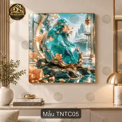Tranh tráng gương Thác nước tiên cảnh phong cảnh núi non trang trí phòng khách sang trọng