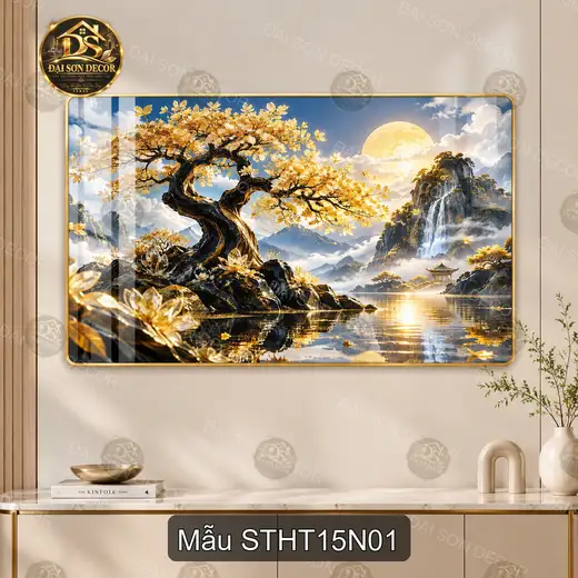 Tranh tráng gương sơn thủy hữu tình decor phòng khách phòng làm việc mẫu STHT15N01