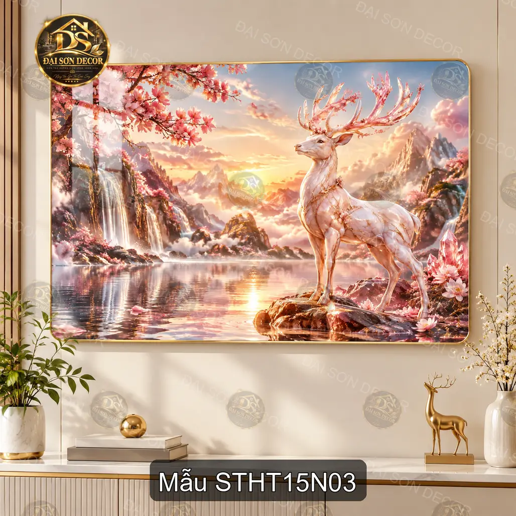 Tranh tráng gương sơn thủy hữu tình decor phòng khách phòng làm việc mẫu STHT15N01