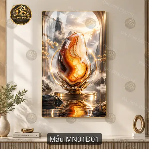 Tranh mã não tráng gương dọc MN01D01 decor phòng khách phong cách sang trọng hiện đại
