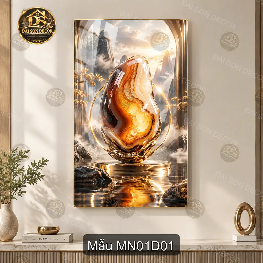 Tranh mã não tráng gương dọc MN01D01 decor phòng khách phong cách sang trọng hiện đại