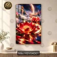 Tranh tráng gương Hoa sen vàng 004 nghệ thuật điểm nhấn phòng khách sang trọng