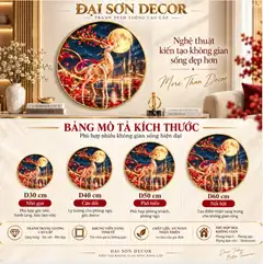 Tranh tráng gương tròn hoa mẫu đơn 001 decor phòng khách quà tặng trang trí sang trọng
