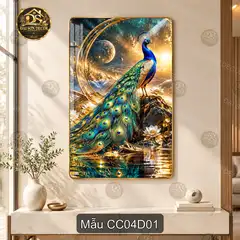Tranh tráng gương chim công nghệ thuật decor phòng khách sang trọng mẫu CC04D01