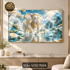 Tranh tráng gương đôi voi Voi 001 trang trí phòng khách phong cách hiện đại