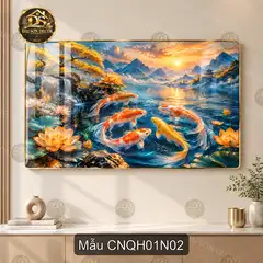 Tranh tráng gương Cửu ngư quần hội hiện đại sáng đẹp treo tường phòng khách CNQH01N01