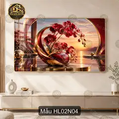 Tranh tráng gương Hoa lan 002 phong cảnh sơn thủy bình lan trắng decor phòng khách
