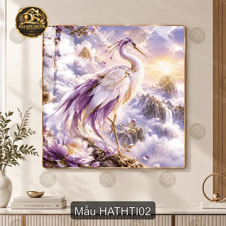 Tranh tráng gương Hạc thần tiên decor phòng khách, hình hạc trắng nghệ thuật, quà tặng ý nghĩa