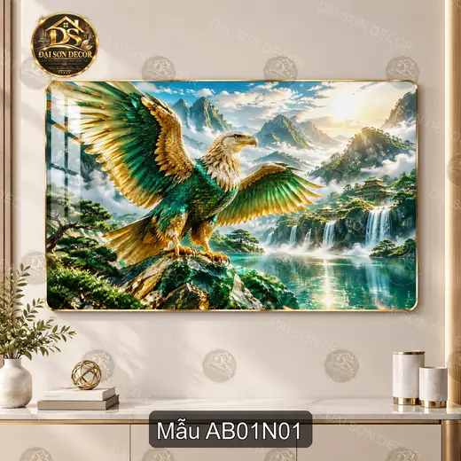 Tranh tráng gương Đại bàng 001 phong cảnh non nước decor phòng khách sang trọng