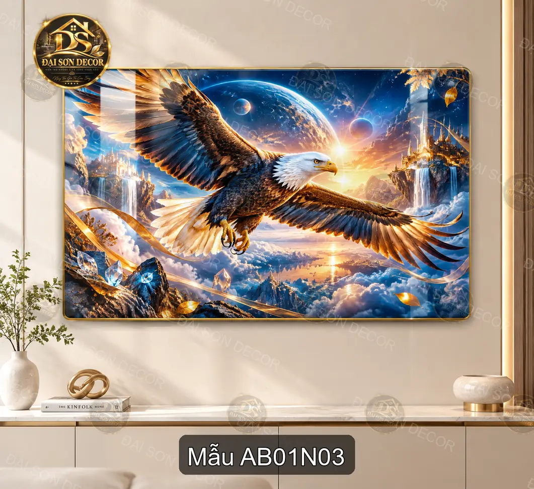 Tranh tráng gương Đại bàng 001 phong cảnh non nước decor phòng khách sang trọng