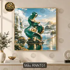 Tranh tráng gương vuông Rắn ngọc nghệ thuật decor phòng khách sang trọng RNNT01
