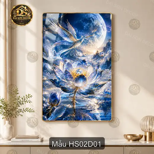 Tranh tráng gương Hoa sen 002 decor phòng khách phòng làm việc phong cách nghệ thuật