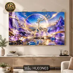 Tranh tráng gương Hươu 003 phong cảnh hươu dưới trăng decor treo tường hiện đại sáng đẹp
