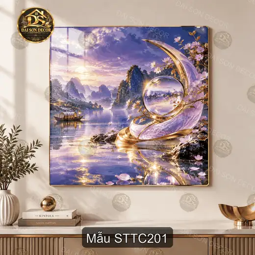 Tranh tráng gương sơn thủy tiên cảnh 2 decor phòng khách sang trọng