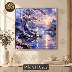 Tranh tráng gương sơn thủy tiên cảnh 2 decor phòng khách sang trọng