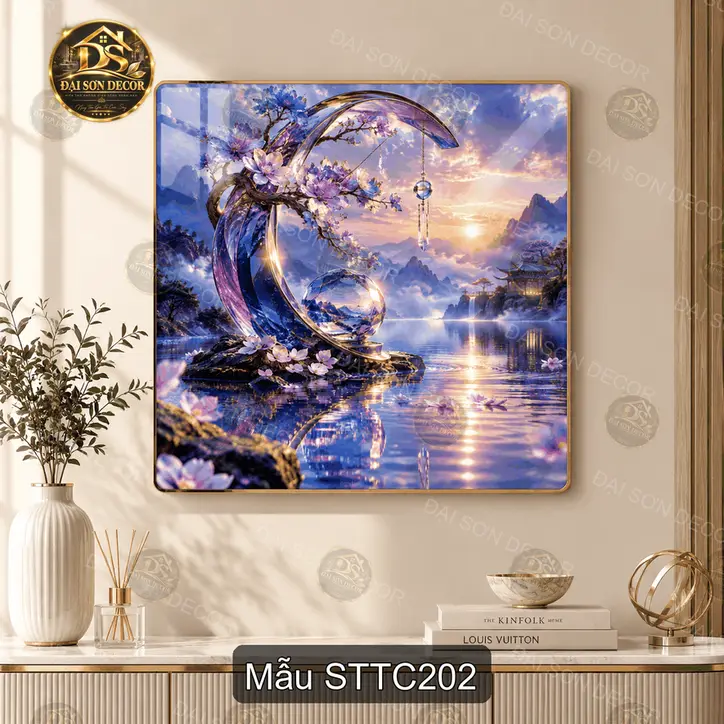 Tranh tráng gương sơn thủy tiên cảnh 2 decor phòng khách sang trọng