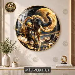 Tranh tròn tráng gương voi phong thủy Voi 003 decor tường hiện đại sáng đẹp