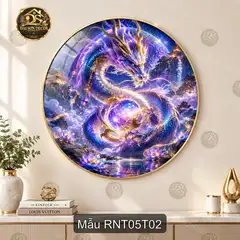 Tranh tròn tráng gương Rồng nghệ thuật 005 phong cách Á Đông decor phòng khách sang trọng