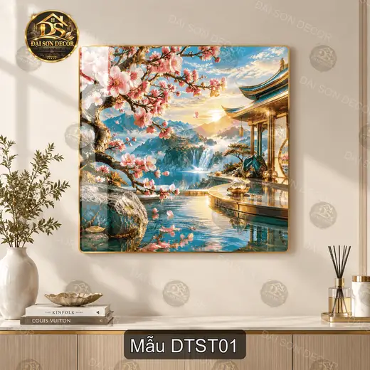 Tranh tráng gương Đào tiên sơn thủy phong cảnh treo tường trang trí phòng khách