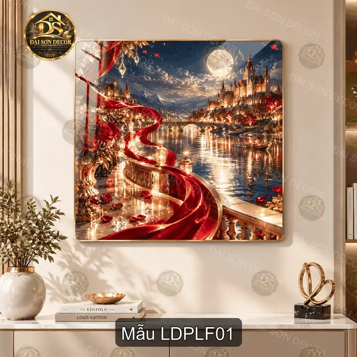 Tranh tráng gương treo tường lâu đài pha lê fantasy phong cảnh ánh trăng decor phòng khách
