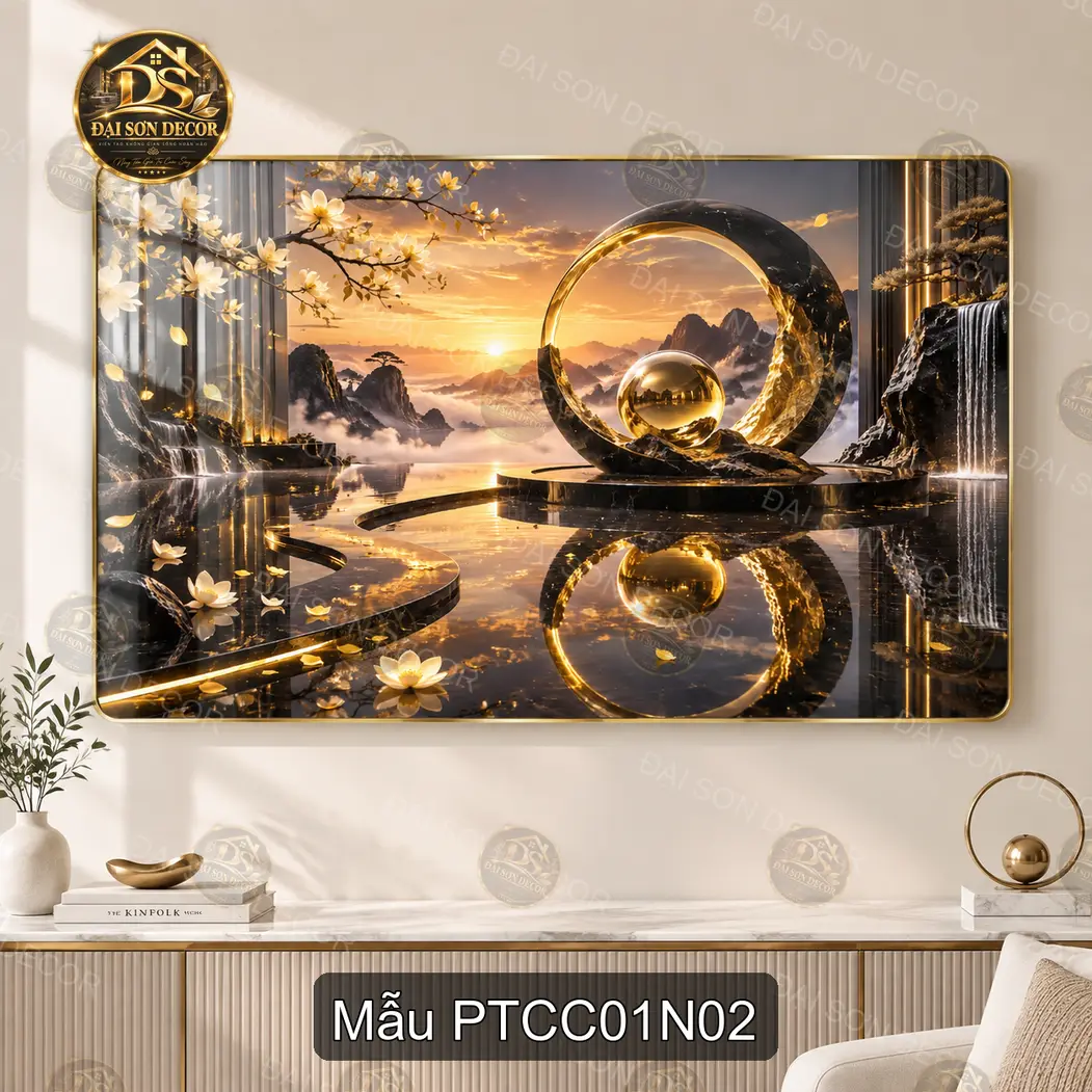 Tranh tráng gương Phong thủy cao cấp 001 cá chép hoa đào decor phòng khách quà tặng
