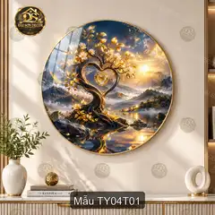 Tranh tròn tráng gương cây tình yêu decor phòng khách phòng làm việc sang trọng