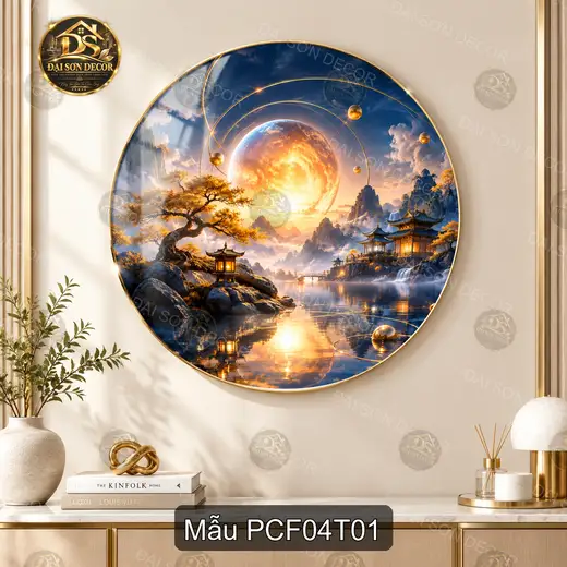 Tranh tròn tráng gương phong cảnh fantasy 004 sơn thủy huyền ảo decor phòng khách quà tặng